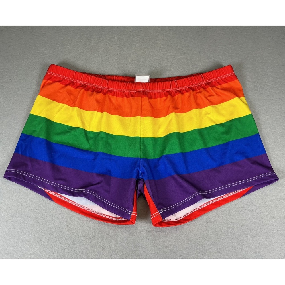 Uzzi Amphibious Gear Mens Pride Rainbow Striped Active Shorts 4602 Large‎ NWT